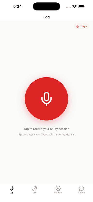 Weyd iOS app — voice logging